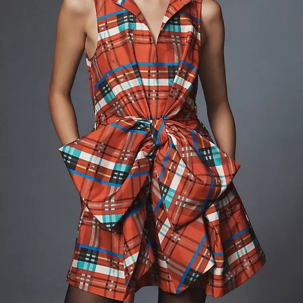 Porridge Sleeveless Bow Mini Dress